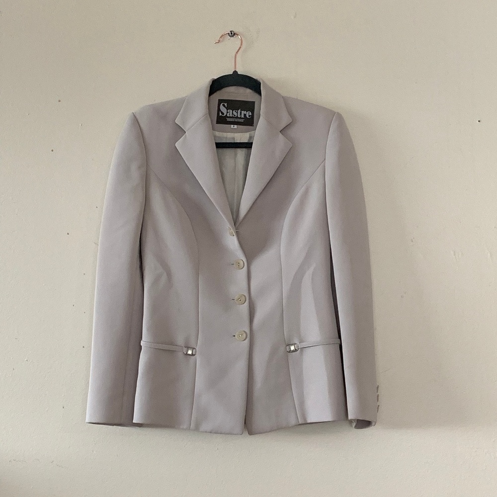 Tan Blazer with Silver Pocket and Back Detail